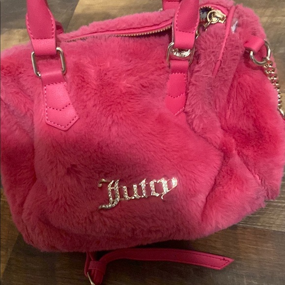 Juicy Couture Handbags - Juicy Couture Pink Plush Shoulder Bag with Silver Accents
